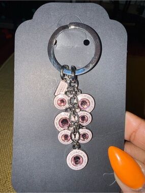 Coach Silver Keyring with Pink Crystal Disc Charms